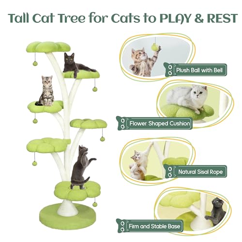 71" Flower Cat Tree (Green-5 Tiers)