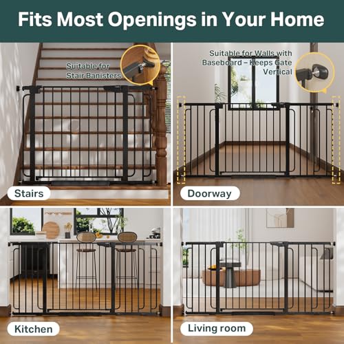 36.6 64 in Extra Wide Baby Gate for Stairs (Black / 36.6-64"W x 30.5"H)