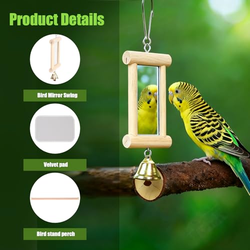 Parrot Travel Cage Carrier with Bird Cage Bells Mirror Set (Black / 12.0"L x 8.0"W x 12.0"H)