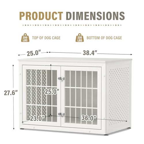 38" Heavy Duty Dog Crate Furniture for Large and Medium Dogs (38.4"L x 25.0"W x 27.7"H / White)