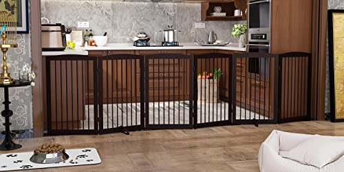 Freestanding Pet Gate for Dogs (32" Height-6 Panel / Dark Brown)