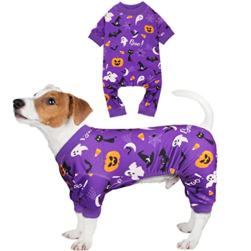 Dog Halloween Pajamas Dog Costumes Pjs Stretchy Funny Pet Costumes Clothes Outfit Pajamas for Medium Dogs (Medium / Purple Halloween)