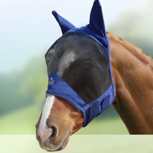 CareMaster Pro Luminous Horse Fly Mask Large Eye Space Standard with Ears UV Protection for Horse Navy Full Size (Navy / Large (Horse))
