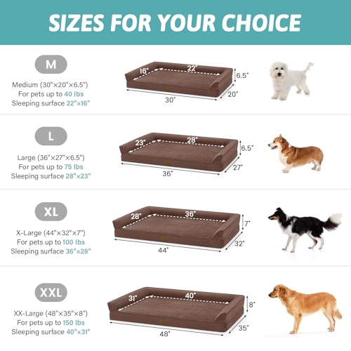 Orthopedic Dog Bed for Large Sized Dogs (Brown / L:36x27x6.5 inch)