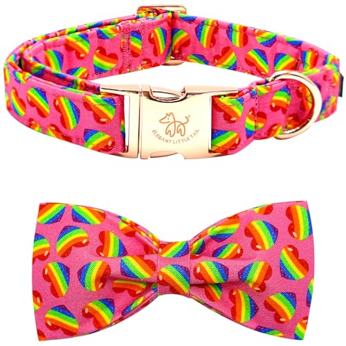 Dog Collar LGBT Rainbow Pet Collars with Bow Large (Rainbow Heart / Large (Pack of 1))