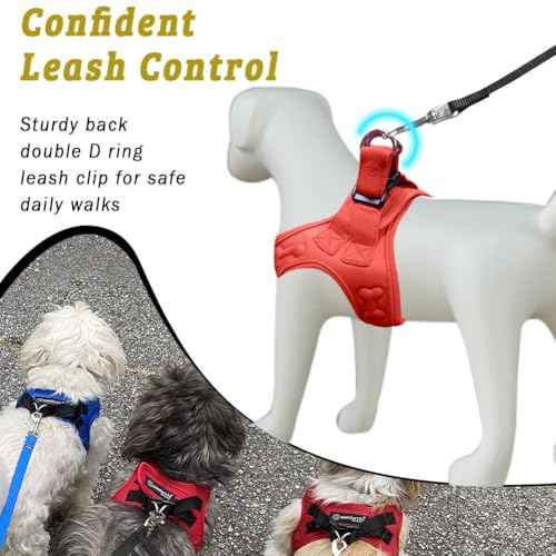 Comfort Fit Dog Harness Step in No Pull Harness for Small Medium Sized Dogs Soft Padded No Escape Harness Adjustable Easy Buckle with Leash Attachment D (XS (Chest 13"-14.5") / Red Plush)