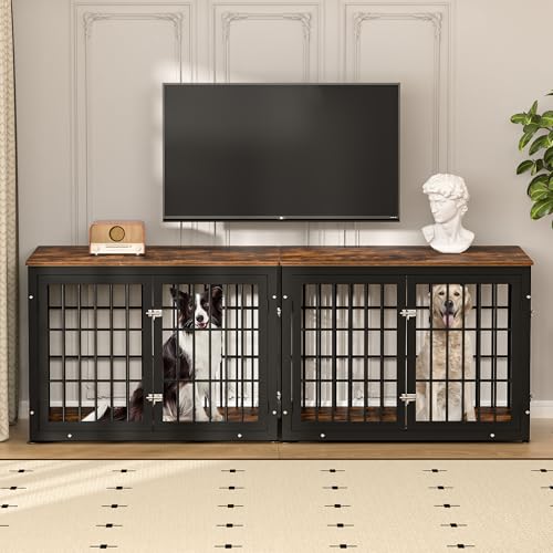 42" Heavy Duty Dog Crate Furniture for Large and Medium Dogs (Black + Rustic Brown / 42.1"L x 29.9"W x 30.4"H)