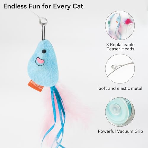 Interactive Automatic Cat Teaser Wand Toy with Strong Suction Cup (White)
