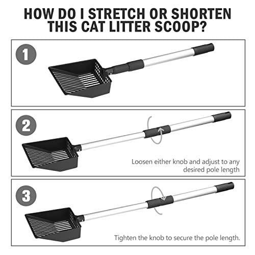 Metal Cat Litter Scoop Adjustable Long Handle Stainless Steel (21"-40"(Adjust by rotating))