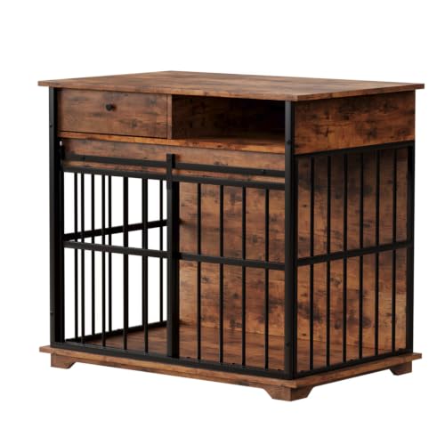 Wooden Dog Crate Furniture for Small Dogs Indoor Kennel End Table Pet Cage (35 Inch)