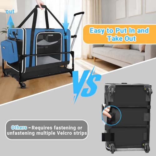 Side Expandable Extra Large Cat Carrier with Litter Box and Wheels (Prussian Blue with wheels)