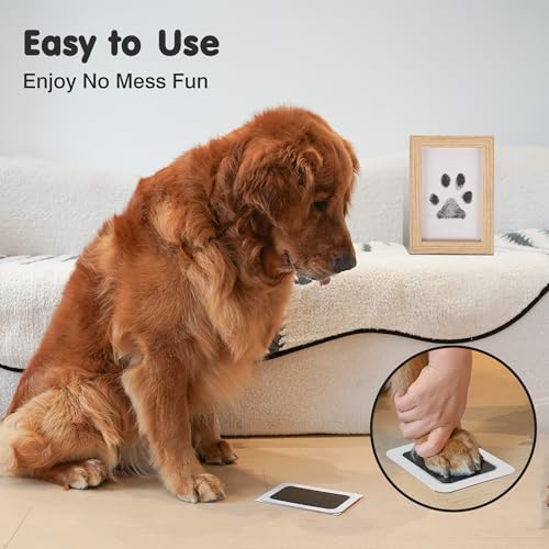 Inkless Paw Print Kit for Dogs (Black Pad,Black/Natural Wood Frame / 4-Pack,Medium)