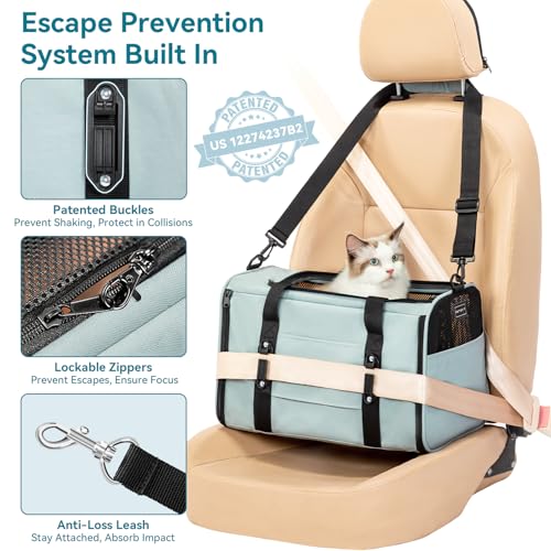 Large Cat Carrier with Patented Safety Buckles (19.0"L x 12.0"W x 12.0"H / Cyan blue)