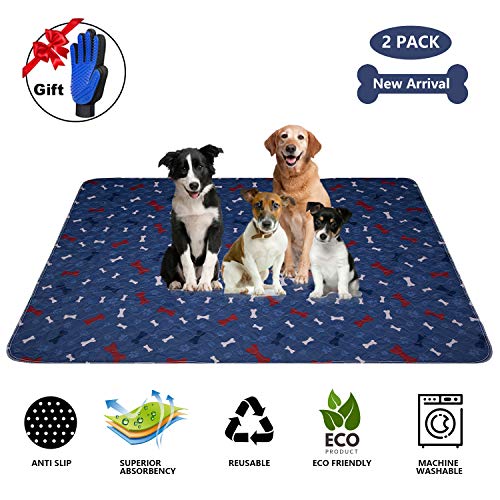 Washable Pee Pads for Dogs + Pet Grooming Gloves (30x36 Inch (Pack of 2))