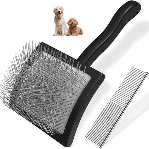 2PCS Slicker Brush for Dogs & Pet Comb (Black / Large)