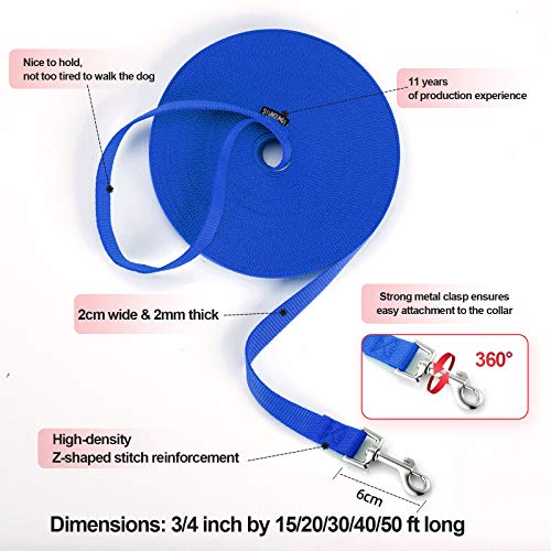 Dog Puppy Obedience Recall Training Agility Lead (Blue / 15 Feet)