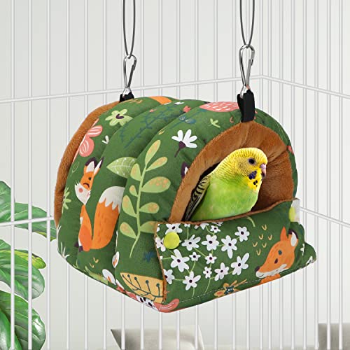 Bird Nest House Winter Warm Snuggle Hut Bird Bed Hanging Hammock for Parrots Budgies Parakeets Caique Senegal Cockatiels Conures (Small / Green)