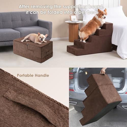 Dog Stairs for High Bed 25" H (Brown / Extra Wide 17.7" x 35" x 25")