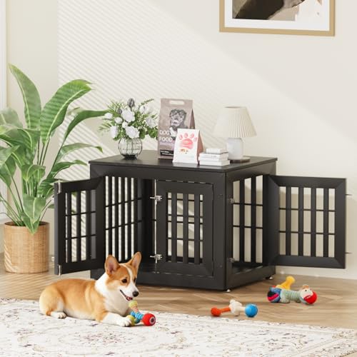 32" Heavy Duty Dog Crate Furniture for Small (32.7"L x 24.4"W x 25.8"H / Black)