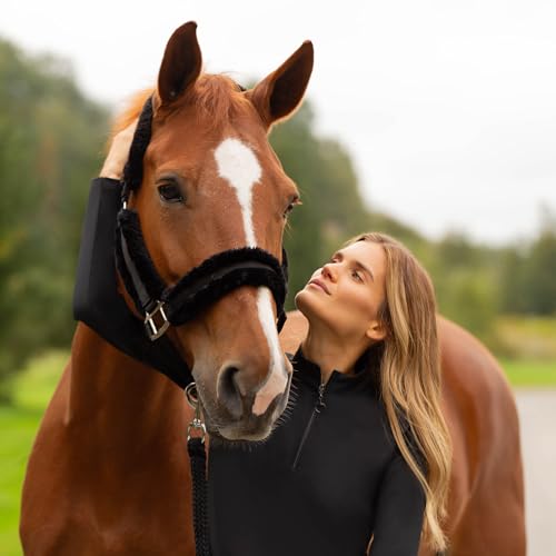 Valkyrie Ultra Fleece Padded Leather Fuse Breakaway Horse Halter (Black/Black / Warmblood)