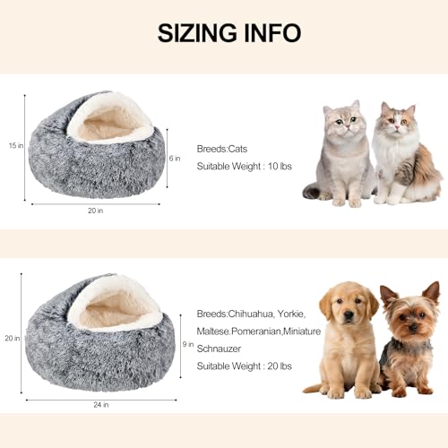 Calming Dog & Cat Cave Bed With Hooded Cover (20.00" x 20.00" x 8.00" / Grey)