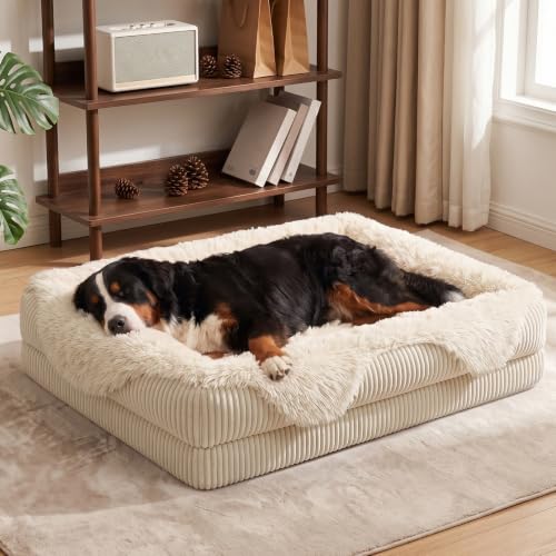 Orthopedic Dog Bed Extra Large Sized Dog (Cream / 48"L x 35"W x 7.5"T)