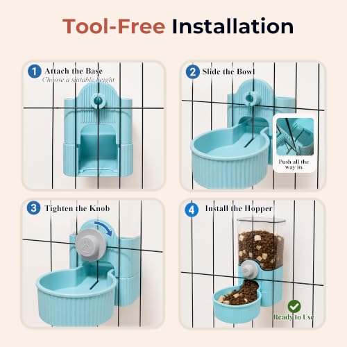 41 oz Hanging Gravity Feeder for Small Animal Cages Rabbit & Guinea Pig (Blue)