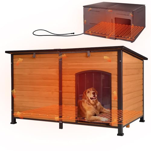 Extra Large Heated Dog House Insulated Dog Kennel Winter Shelter with Safe Thermostat