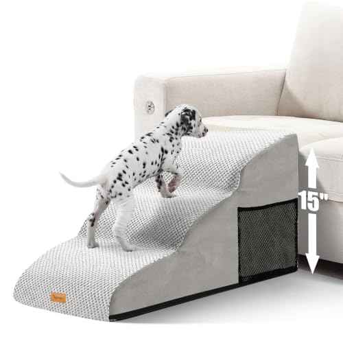 High Density Extended Foam Dog Ramp&Steps 3 Tiers (Light Grey / 33.1*15.7*15.7)