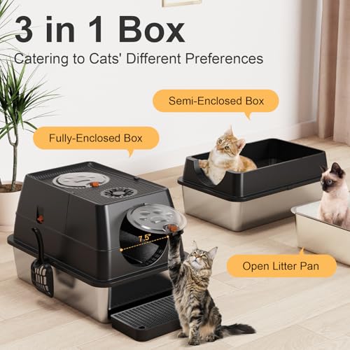 Stainless Steel Litter Box with Lid (Black)