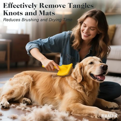 2PCS Slicker Brush for Dogs & Pet Comb (Yellow / Large)