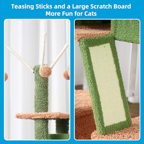Cat Tree Tower with Padded Platform Bed (53 Inch / Cactus)