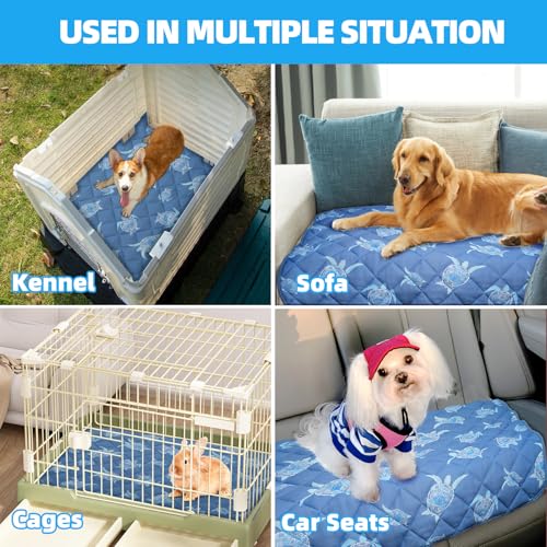 Dog Cooling Mat (Navy Blue Sea Turtle / Medium 19.5IN x 27.5IN)