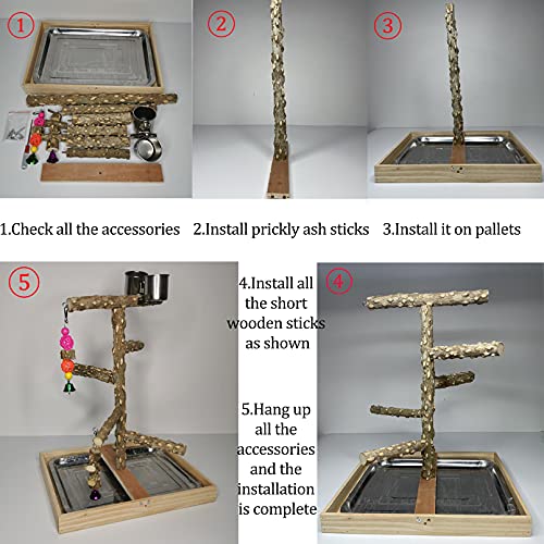 Bird Perch Natural Wood Stand Parakeet Playground Toy Parrot Play Stand Platform Bird Cage Branch Perch Accessories for Canaries Cockatiels Conure Lovebirds