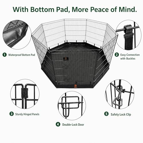 Puppy Playpen with Bottom Pad and Door (Black / X-Small Pen: 24-Inch High)