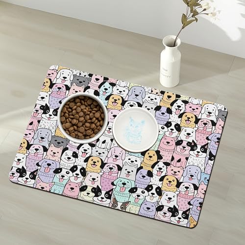 Pet Feeding Mat for Floors Waterproof Dog Mat for Food and Water Absorbent Quick Dry Non Slip mat for Cat Bowls (32"L x 24"W / ColorfulDog)