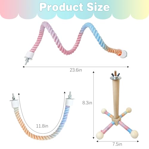 Colorful Bird Rope Perch 3 PCS Climbing Parakeet Toys Bendable Swing