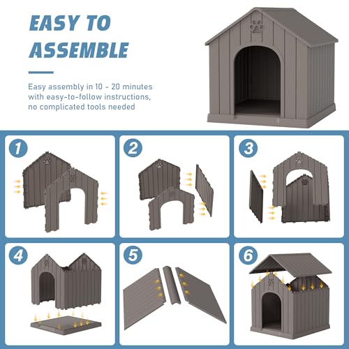 Dog House Outdoor with Elevated Floor (Grey1 / 26''L × 24''W × 26''H)