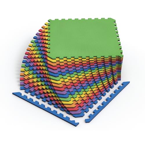 Reversible 1 2" EVA Foam Gym Floor Tiles (42 Tiles - 168 Sq. Ft. / Rainbow Pack/Black)