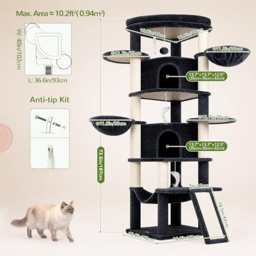 73in Corner Stable Cat Tree for Indoor Cats (Dark Grey / 73 inch)