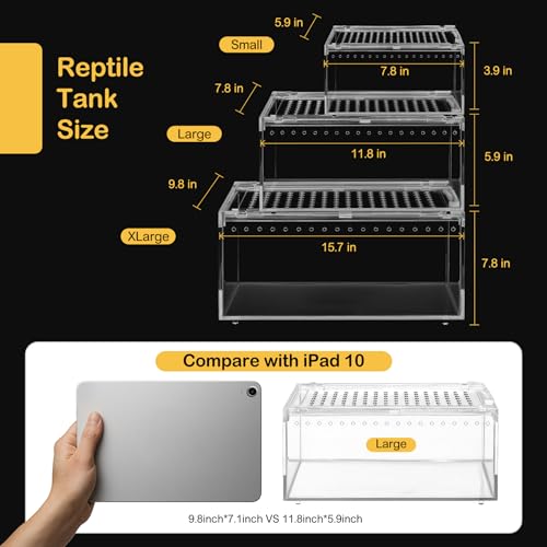 Reptile Tank Escape Proof Magnetic Lid Tarantula Enclosure XLarge (Slide Lid Tank / XL(15.74x9.84x7.8 IN))