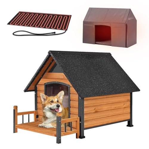 Dog House with Insulated Liner (Brown-Heated / Medium)