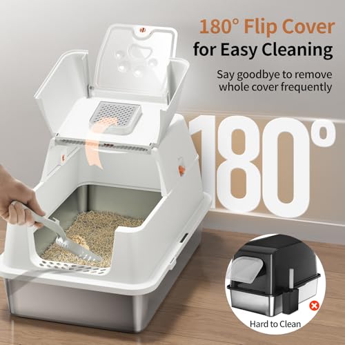 Stainless Steel Cat Litter Box with Lid (White)