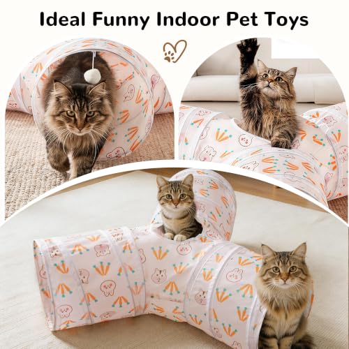 Cat Tunnel, 3-Way Collapsible Toy for Indoor Cats, Pink Rabbit (Pink Rabbit / Small)
