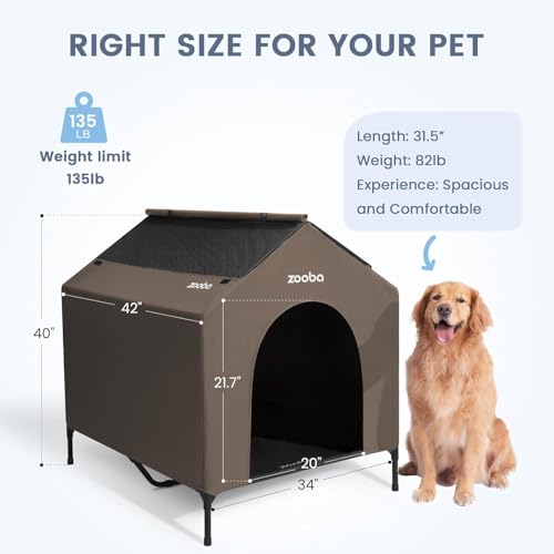 42" 2-in-1 Dog House for Medium Dogs, Elevted Dog House Outdoor/Indoor, Puppy Shelter Outside,Water Resistant 600D PVC and Durable 2x1 Textilene Raised Dog Bed(Brown) (X-Large: 42inch)