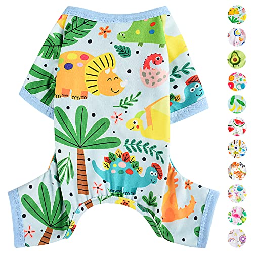 Dog Pajamas Pjs Spring Summer Dog Clothes for Small Dogs Girl (Dinosaur Blue / Medium(6-9lb ))