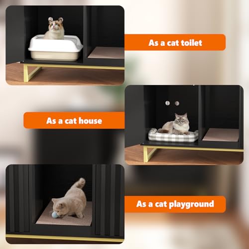 Double Litter Box Enclosure (Black / 47.6"L x 21.5"W x 26"H)