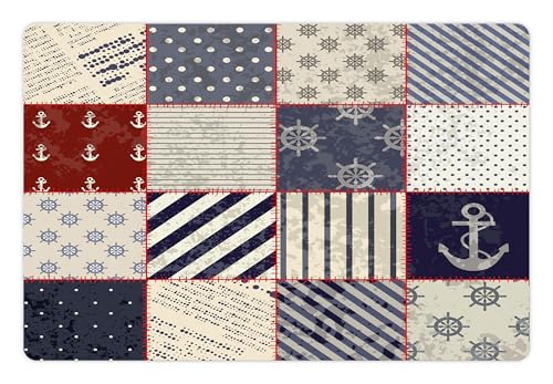 Nautical Pet Mat for Food and Water (Vermilion Blue)
