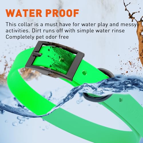 Biothane Waterproof Dog Collar Strong Coated Nylon Webbing with Black Hardware Odor (W3/4" x L15-18" / Tropical Green)