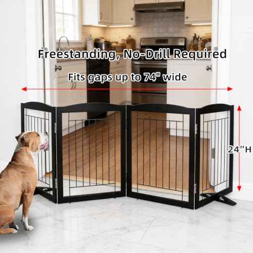 Freestanding Dog Fence Indoor (Black / 【4 Panels】80''w x 24''h)